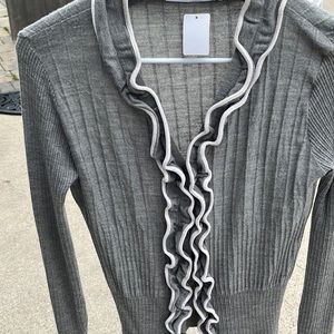 Anne Fontaine grey ruffle cardigan